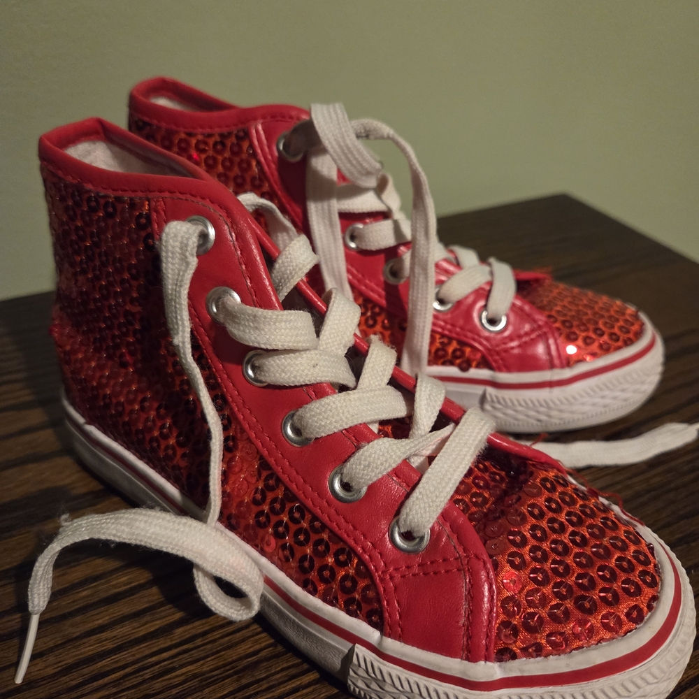 Red Sequin High-Top Kids Sneakers
